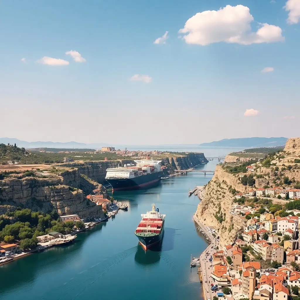 corinth canal greece cargo ship